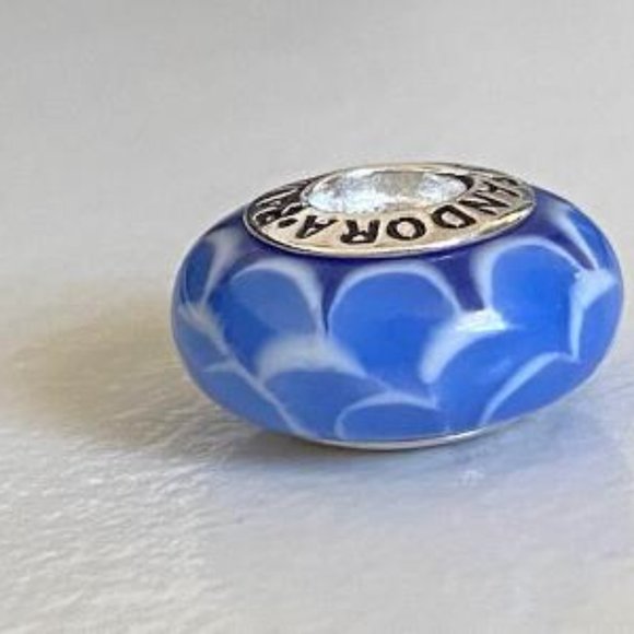PANDORA Silver 925 ALE Murano Glass Screw Core Stacked Petals Blue Bead - Picture 4 of 8